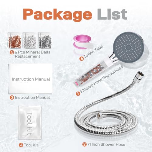 Filtered Shower Head with 71 Inch Hose (6 Count)