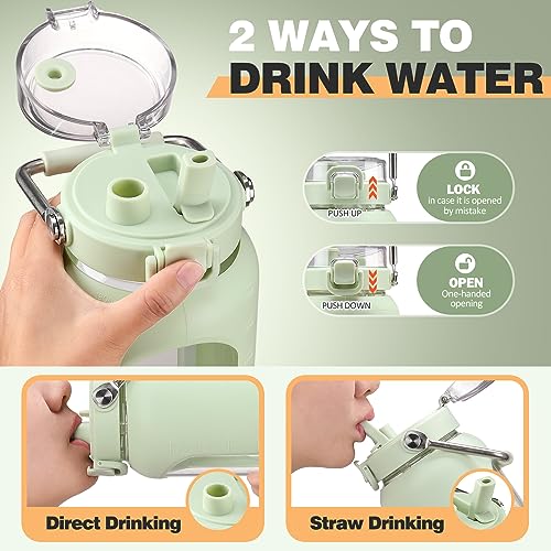 64oz Water Bottle Glass with Stainless Steel Handle Large Water Bottle with Time Markers and Silicone Sleeve Half Gallon Water Jug BPA Free for Gym Daily Use