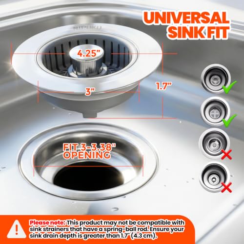 3 in 1 Kitchen Sink Drain Strainer Stopper Basket Pop Up Silver (2 Count)