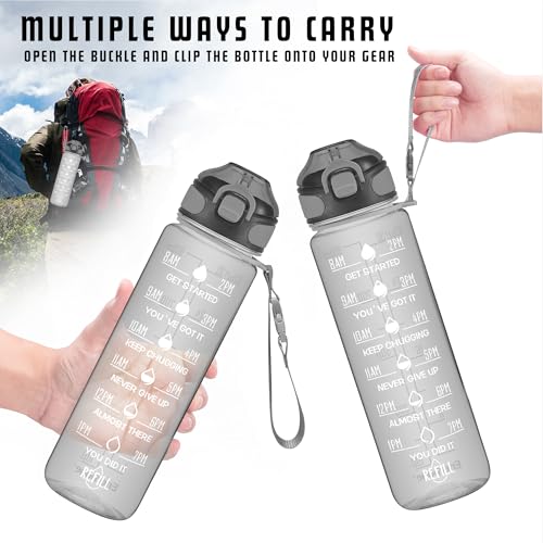 32 oz Water Bottle with Times to Drink and Straw