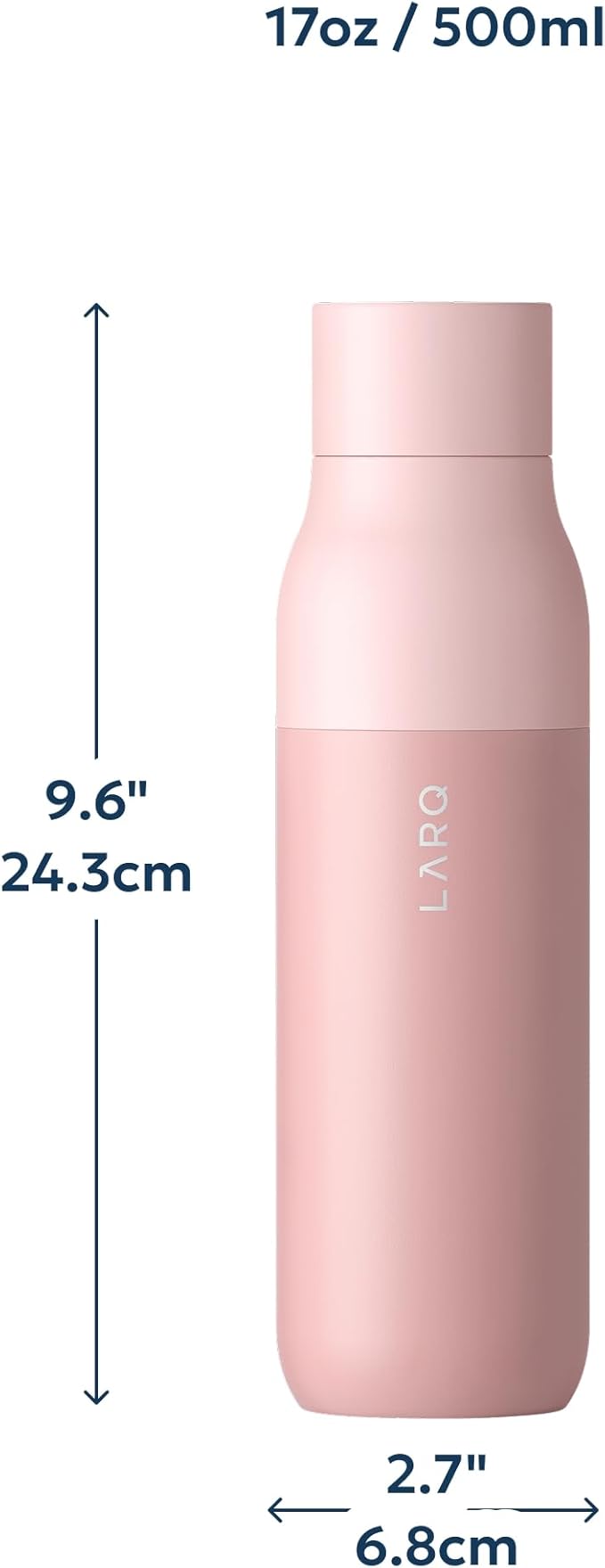 LARQ Bottle PureVis 17 oz - Self-Cleaning and Insulated Stainless Steel Water Bottle with UV Water Purifier and Award-winning Design | Reusable & Travel Friendly, Himalayan Pink