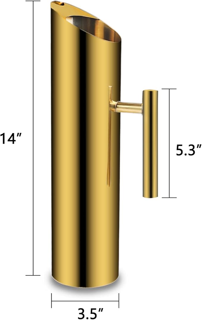 Stainless Steel Water Pitcher 70oz Golden Drink Carafe with Ice Guard Water Jug for Home Bar Restaurant Hotel