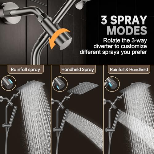 All Metal 10" Luxurious Gray Rain Shower Heads with Handheld Spray