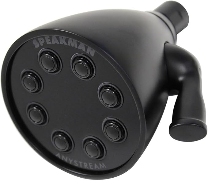 Speakman S-2251-MB Signature Icon Anystream High Pressure Adjustable Solid Brass Shower Head, 2.5 GPM, Matte Black