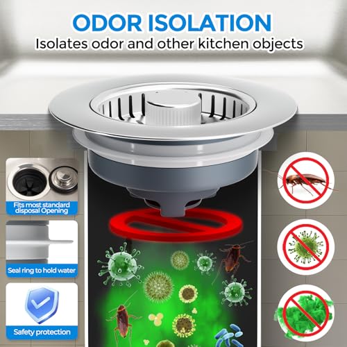3 in 1 Kitchen Sink Drain Strainer Stopper Removable Basket Pop