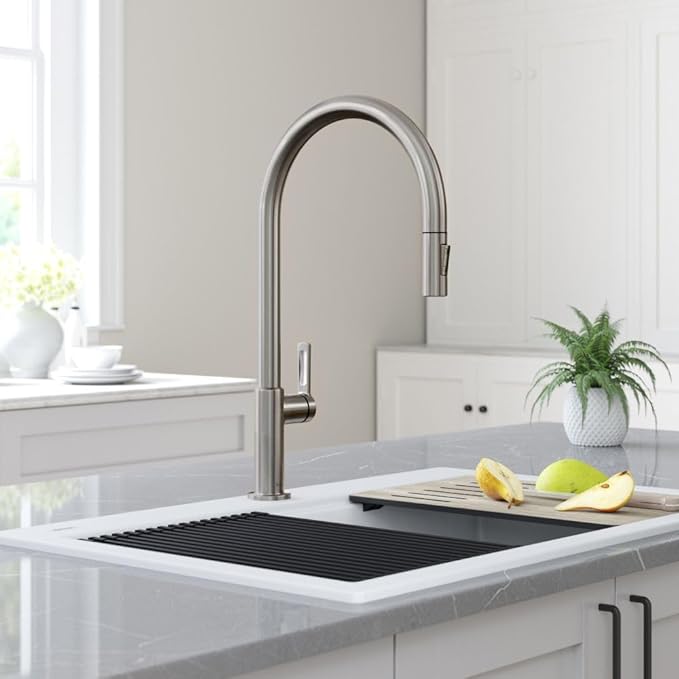 KRAUS Oletto High-Arc Single Handle Pull-Down Kitchen Faucet in Spot Free Stainless Steel, KPF-2821SFS