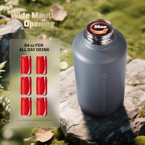 64oz Tactical Insulated Water Bottle with 3 Lids & MOLLE Pouch