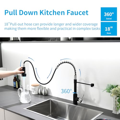 Led Kitchen Faucet with Pull Down Sprayer Nickel and Black