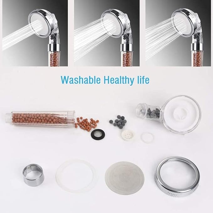 3 Modes Water Saving Shower Heads, Filter for Hard Water with Douche Nozzle,Removable,High Pressure, Bathroom Accessories for Home and Gym
