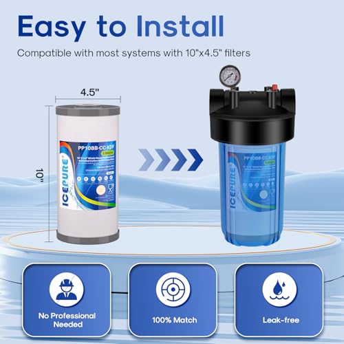 5 Micron 10" x 4.5" Whole House Sediment Activated Carbon and KDF Water Filter Compatible with GE FXHTC