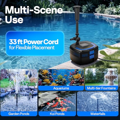 4-in-1 Pond Filter Fountain Kits, 1370 GPH Water Pump for Pond