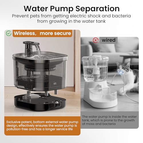 Wireless Cat Water Fountain Cordless with External Pump