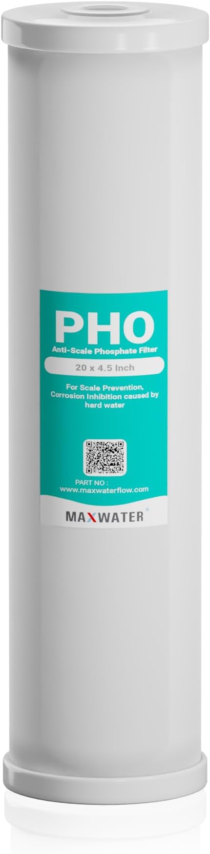 1x Max Water 20" BB Whole House 20" x 4.5" Anti-Scale Phosphate Water Filter compatible with 20BB Whole House Systems