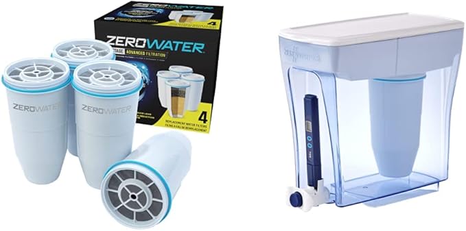 ZeroWater Official 5-Stage Water Filter for Replacement & 20 Cup 5-stage Water Filter Dispenser, NSF Certified To Reduce Lead, Other Heavy Metals And PFOA/PFOS, White And Blue