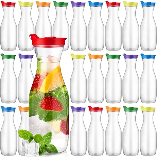 24 Pcs Plastic Water Carafe with Lid 32 Oz Clear (24 Count)