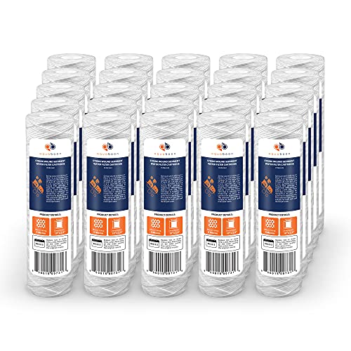 Whole House 5 Micron 10 x 2.5 String Wound Sediment Water Filter Cartridge Replacement Compatible with Well Water Filter WHKF (25 Count)