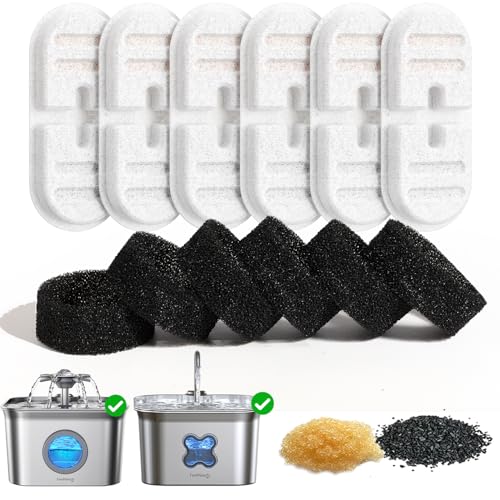 6 Pack New Version Replacement Filters + 6 Pump Sponges for Feelneedy Stainless Steel Cat Water Fountain [FN