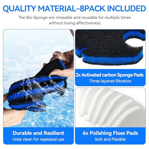 Replacement for Pondforse Canister Filter 172GPH 225GPH 264GPH Aquarium Filter Media Sponge Fits AMOSIJOY Canister Filter 172 GPH 225GPH 265GPH for Aquariums Fish Tanks Turtle Tank 8 (8 Count)