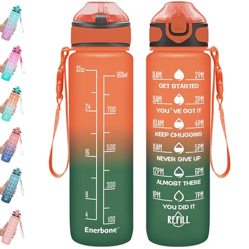 32 oz Drinking Water Bottle with Times to Drink and Straw