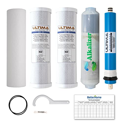 Ultima 7 VII 5 Stage Universal Reverse Osmosis Under Sink Water Filter System Replacements with 50 GPD RO Membrane and Alkalizer Post Carbon Filter Kit… (5 Count)
