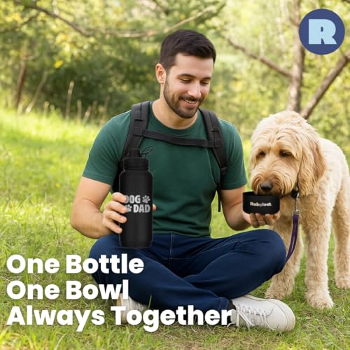Dog Dad Water Bottle with Detachable Bowl for Dog Lovers