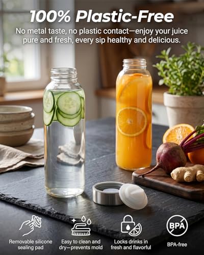 24 oz Clear Glass Juice Bottles with Stainless Steel Lids (4 Count)