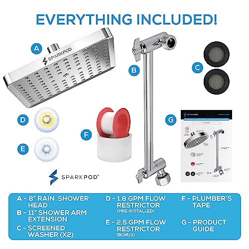 8" Square Rain Shower Head with 11" Shower Arm