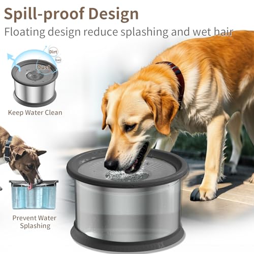 6.5L Dog Water Bowl No Spill 1.6 Gallon Stainless Steel Water Bowl with 4 Filters for Dogs 220oz Large Capacity No Splash Slow Drinking Feeder with Anti