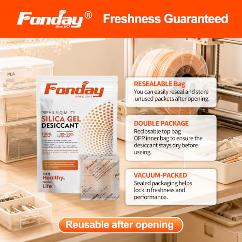 50Gram 10Packets Fonday Moisture Indicating Silica Gel Desiccant Packs (10 Count)