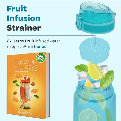 Motivational Water Bottle with Time Marker & Fruit Infuser 32 oz