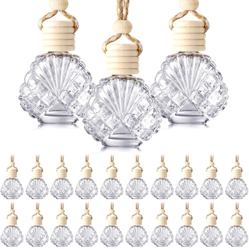 50 Pcs Hanging Car Air Freshener Car Diffuser Bottles Empty Glass Perfume Bottle Freshener Diffuser Bottle Pendant for Essential Oil Fragrance Aromatherapy Ornament (50 Count)