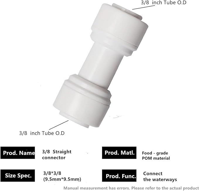 Food-Grade Quick Connector Push-In Tube Fitting 3/8 inch Tube OD to 3/8 inch Tube OD push fit straight quick connect for RO water system (10pack) - AquaVibe