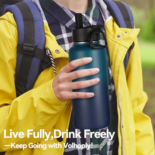 32 oz Insulated Water Bottles Bulk 4 Pack with Straw Lid & Spout Lid (4 Count)