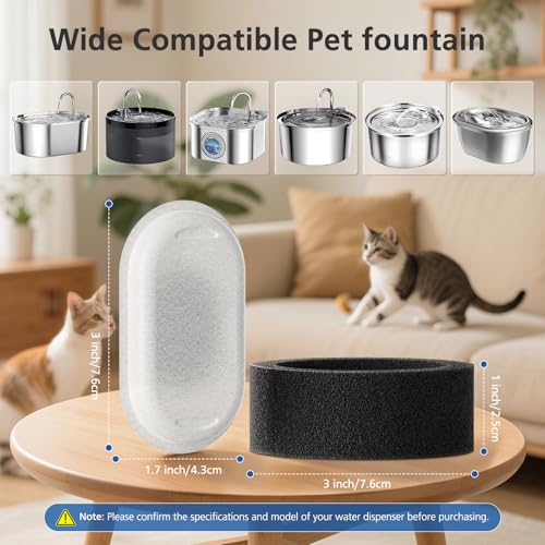 50 Pack Cat Water Fountain Filters for Stainless Steel Pet Water Dispenser (25 Count)