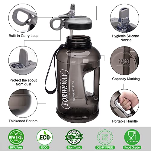 Half Gallon Water Bottle with Straw Leakproof Large Sports Water Bottle with Handle 2L