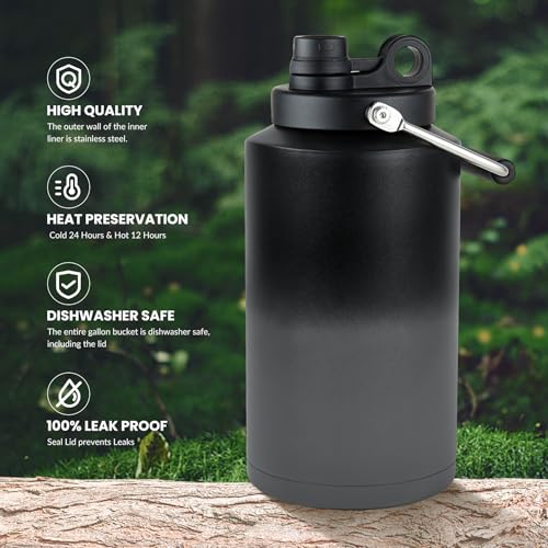 1 Gallon Water Bottle Insulated Stainless Steel Keeps Ice 48Hr