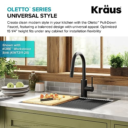 Oletto Single Handle Pull Down Kitchen Faucet with QuickDock Top Mount Installation Assembly in Matte Black