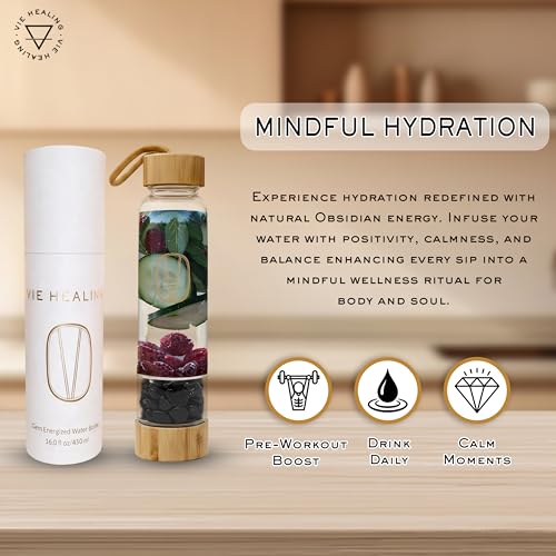 Gem Infused Obsidian Glass Water Bottle