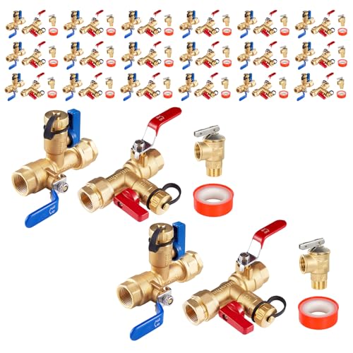 3 4 Inch GUOFIS IPS Tankless Water Heater Valve Kit with Pressure Relief Valve (20 Count)