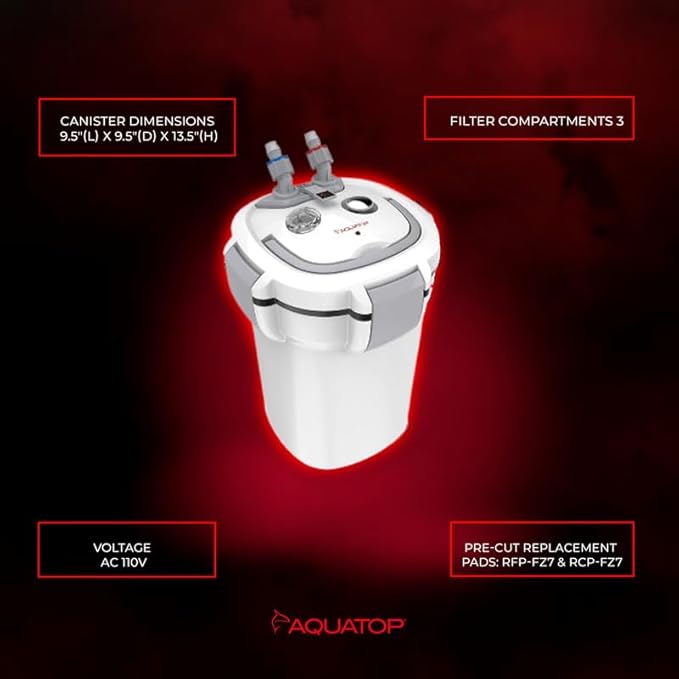 Aquatop Forza Premium Canister Filter – 295 GPH Flow Rate – Ideal for 60-90 Gallon Tanks – 7W for Crystal Clear Water – Includes Filter Media
