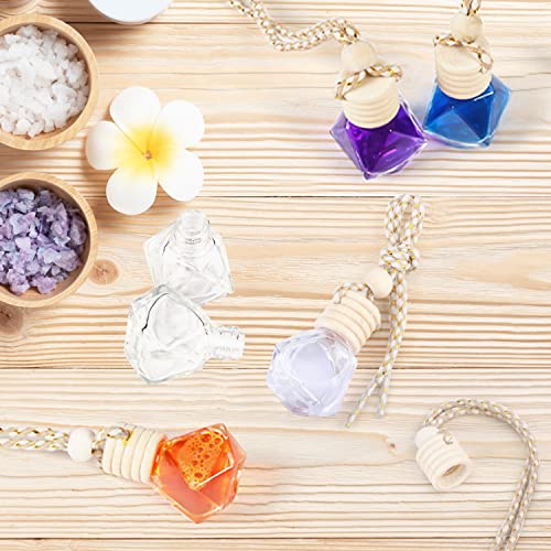 50 Pcs/Set,8ml Hanging Car Air Freshener Diffuser,Empty Clear Glass Essential Oil Fragrance Perfume Diffuser Pendant Glass Vials with Wooden Caps & Hanging String,Diamond Shaped Style (50 Count)
