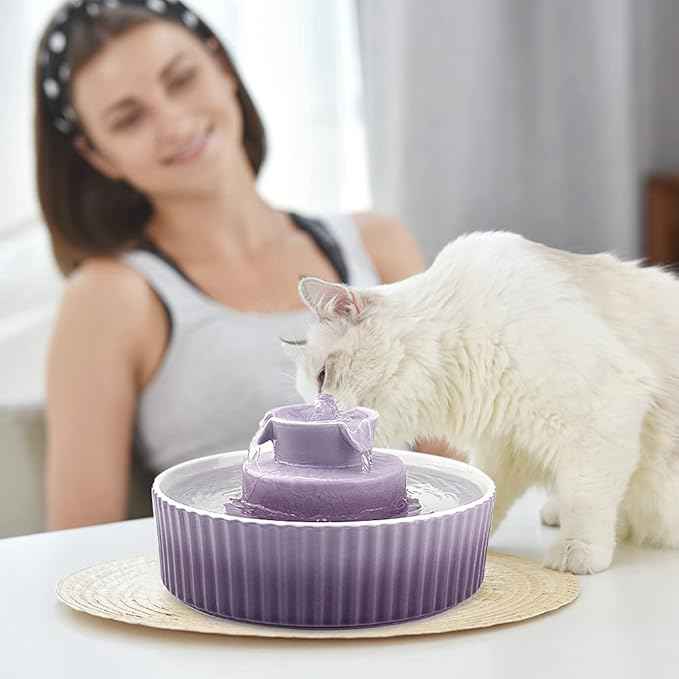 Cat Water Fountain: Cepheus Pet Drinking Fountain-2.1L/71oz Cat Fountain-Automatic Water Fountain for Cats and Dogs with with Ultra-Quiet Pump(Purple)