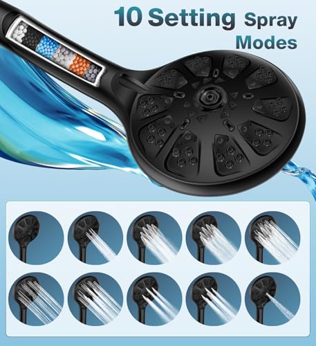 High Pressure Black Dual Filtered Rain Shower Head Combo for Hard Water (2 Count)