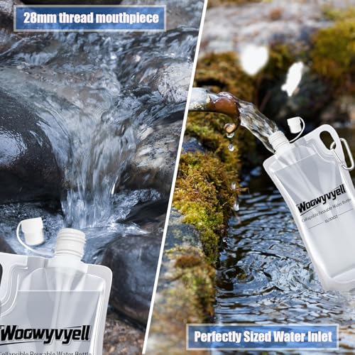 2-Pack 33oz (1L) Collapsible Water Bottles with Mountaineering Buckle, BPA-Free Foldable Travel Bottle for Camping Hiking Running Cycling Mountaineering - Compatible With All 28mm Thread Water Filter (2 Count)
