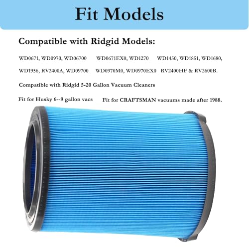 1 Pack VF5000 Filter for Ridgid Shop Vac 6