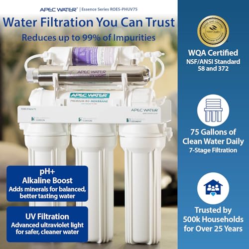 ROES-PHUV75, 7-Stage Under Sink RO System, Alkaline & UV, 75 GPD
