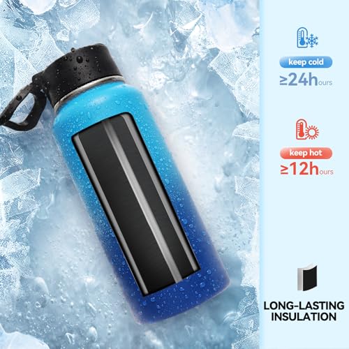 32 oz Insulated Water Bottles Bulk with 2 Lids (4 Count)