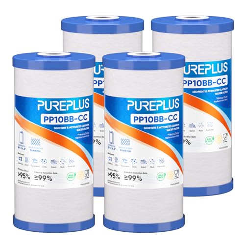 5 Micron 10" x 4.5" Whole House FXHTC Sediment and Carbon Water Filter Replacement Cartridge for GXWH40L (4 Count)