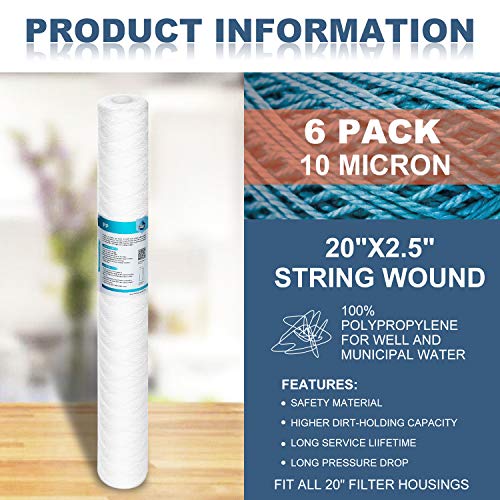 10 Micron 20"x2.5" String Wound Sediment Water Filter (6 Count)