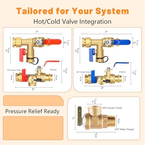 1PC HeSun 3 4" Press IPS Isolator Tankless Water Heater Service Valve Kit